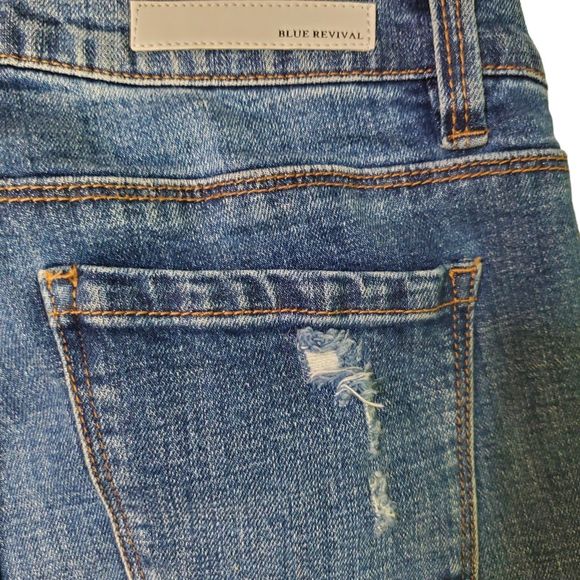 Blue Revival Blue Distressed Raw Hem Cropped Jeans with Piping Detail Size 26 - Picture 3 of 10